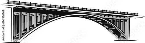 A graphic illustration of an arched bridge structure with a road above