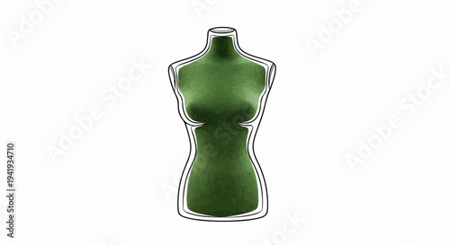 A green, stylized mannequin bust with outline, isolated on a white background