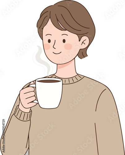 Professional woman taking a coffee break with a croissant