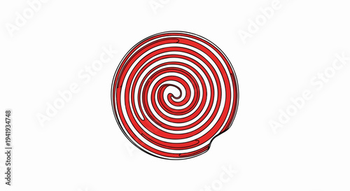 A red and white spiral candy on a white background