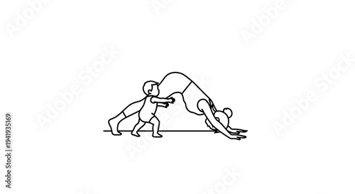 Man pushing a large boulder uphill effort struggle.