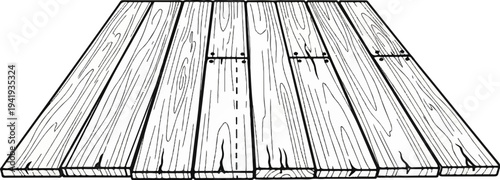 A hand-drawn illustration of a wooden deck or floor made of planks
