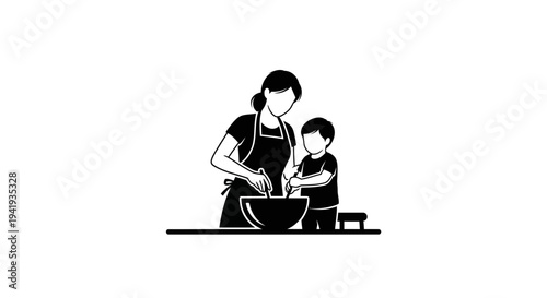 Mother and Child Cooking Together in the Kitchen.