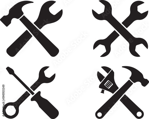Tool icon set.Hammer turnscrew tools icon.Instrument collection. Vector illustration