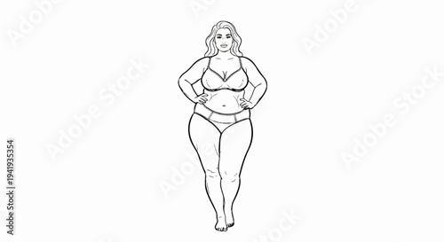 A hand-drawn illustration of a woman in lingerie