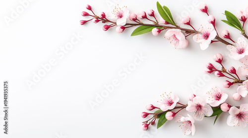 Wallpaper Mural Pink cherry blossom branches with delicate flowers and buds arranged on a clean white background, showcasing the beauty of spring and floral design elements Torontodigital.ca