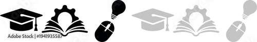 Education Icons with Graduation Cap and Books
