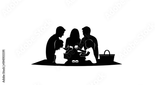 Family having a picnic together outdoors.