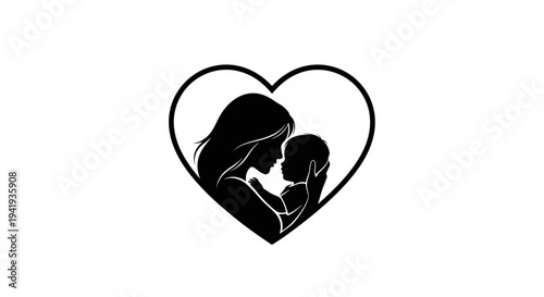 Mother and Child Embraced in Heart Symbolizing Love and Protection.