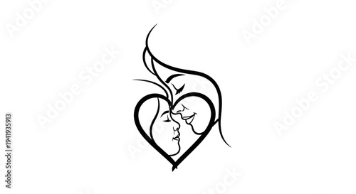 Broken Heart with Flame and Stitches Line Art Illustration.