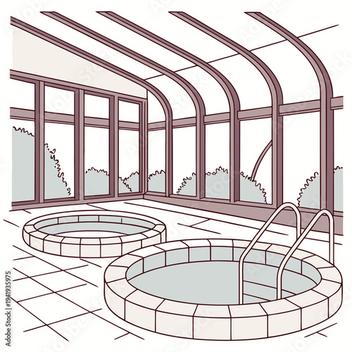 Indoor hot tubs with glass roof and walls indoor pool