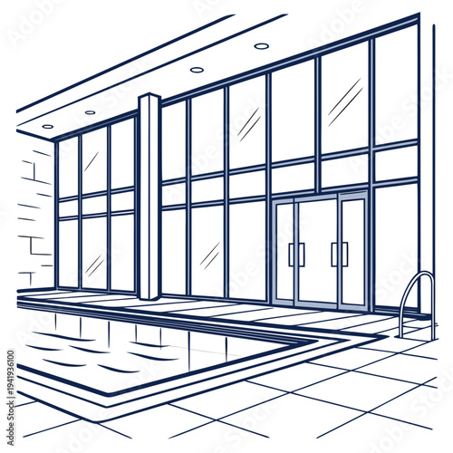 Indoor pool with glass wall and doors wellness center