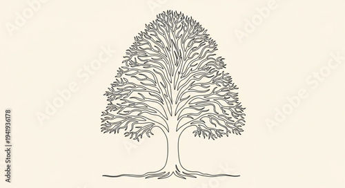 Detailed Illustration of a Large Tree with Full Canopy.