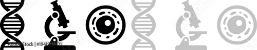 Science Laboratory Equipment Icons with DNA Helix