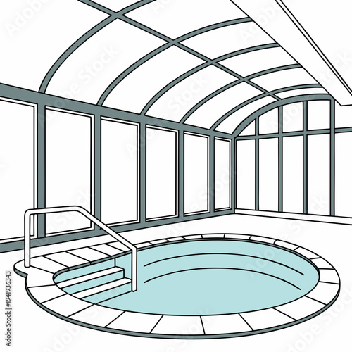Indoor pool with glass roof and walls glass walls hot tub