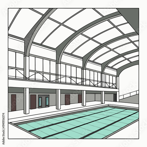 Indoor swimming pool with glass roof and balcony indoor pool