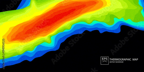 Topographic thermographic heatmap data BG with layered contour spectrum visualization. Abstract spatial analytics design suitable for geographic mapping, climate analysis, AI monitoring systems