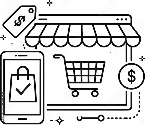 Online Shopping Outline Vector Icon