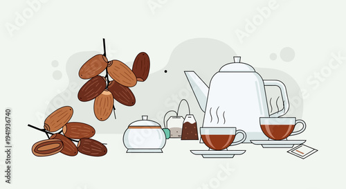 Tea Set with Tea Cups and Dates.