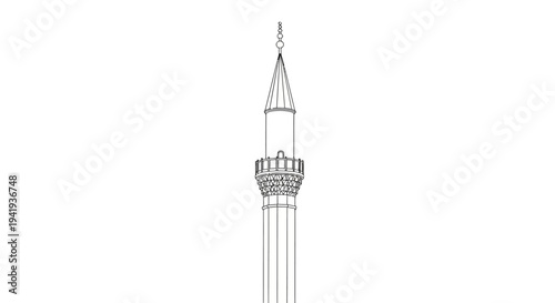 Minaret Tower Architectural Illustration Line Art.