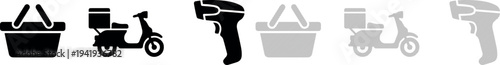 Delivery Service Icons with Scooters and Baskets