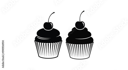 Two black cupcake silhouettes with stems elegantly displayed against a white background silhouette high quality professional