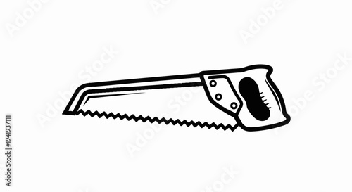 A simple black and white illustration of a hand saw with a wooden handle