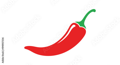 A vibrant red chili pepper illustration with a green stem presented as a bold silhouette