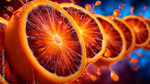 Wallpaper Mural Vibrant Citrus Slices with Juice Splash on Blue Background Torontodigital.ca