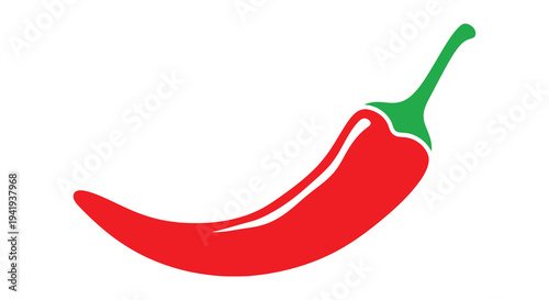 A vibrant red chili pepper illustration with a curved form and green stem a bold silhouette