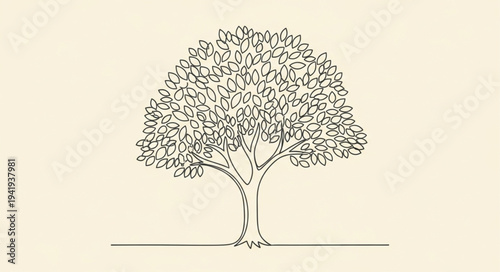 Detailed Illustration of a Tree with Dense Foliage.