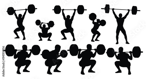 A collection of weightlifters in dynamic poses showcasing strength and athleticism a striking silhouette