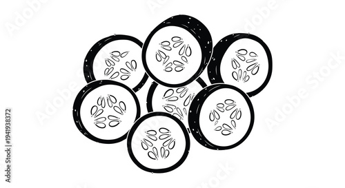 A cluster of sliced cucumbers depicted in a bold graphic black silhouette high quality professional detailed