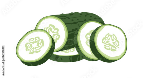 Sliced cucumbers display fresh vibrant green hues and a clean minimalist style silhouette high quality professional