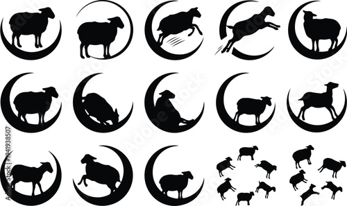 Set of 16 black sheep icons vector
