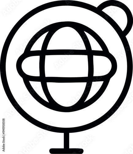 Icon showing a globe on a stand with a simple design and clean lines representing geography or travel located in a school setting Generative AI