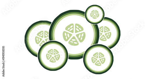 A vibrant arrangement of sliced cucumbers presents a fresh summery still life silhouette high quality professional