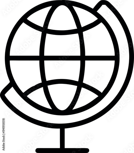 Globe placed on stand showing the world in simple lines and shapes without colors and highlights in a classroom or office space Generative AI