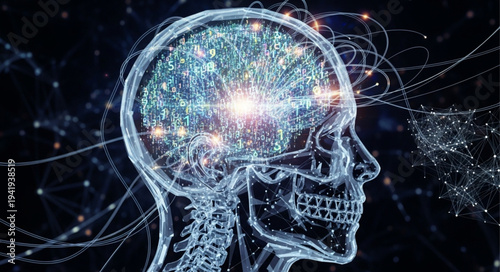 Digital Illustration of a Human Brain with Neural Connections.