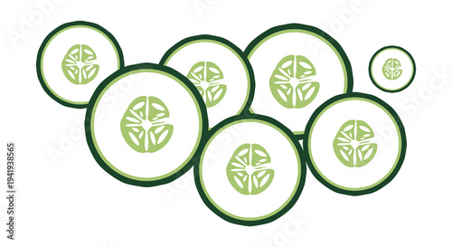 A vibrant arrangement of sliced cucumbers displays a fresh summery aesthetic a dark silhouette high quality