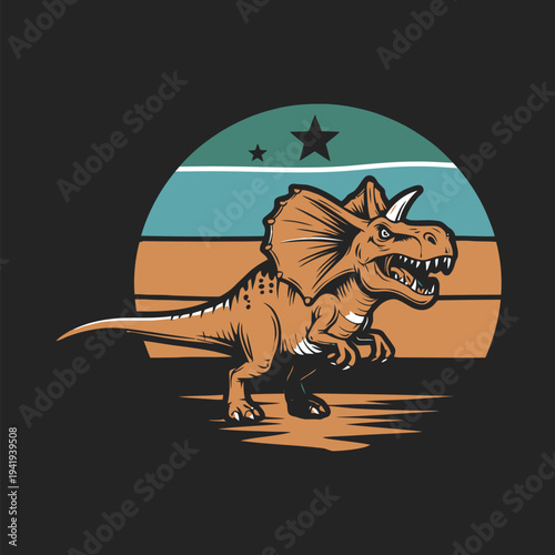 Dinosaur graphic design with a triceratops in a circular logo tshirt design