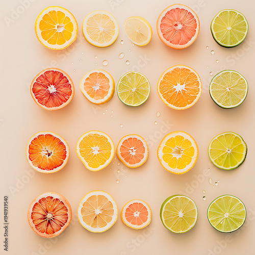 Seamless citrus fruit pattern with oranges lemons limes and grapefruit slices in a fresh colorful tropical background