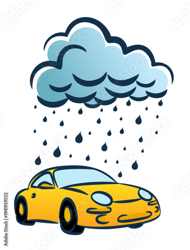 Symbol of a yellow car and rainy cloud.