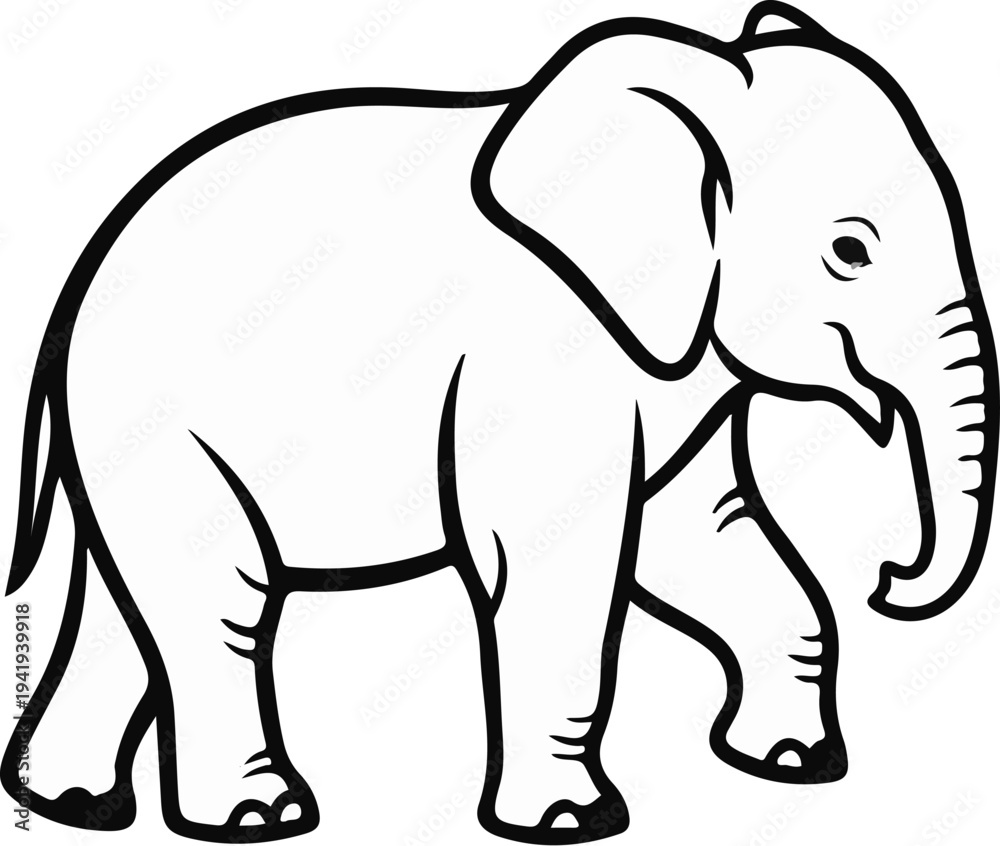 Obraz premium A simple, black-and-white line drawing of an elephant walking