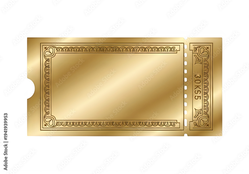 Fototapeta premium A gold ticket stub with a shiny metallic finish isolated on transparent background