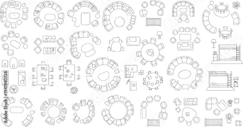 Collection of various technical mechanical drawings and blueprints isolated on transparent background