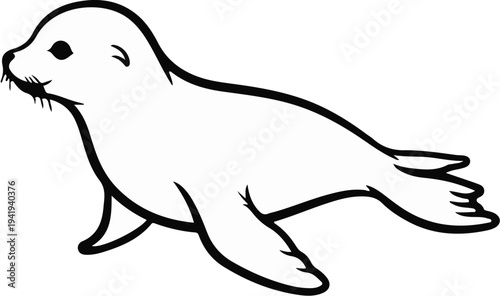A simple black and white illustration of a seal on a white background