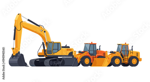 Heavy construction machinery in flat design