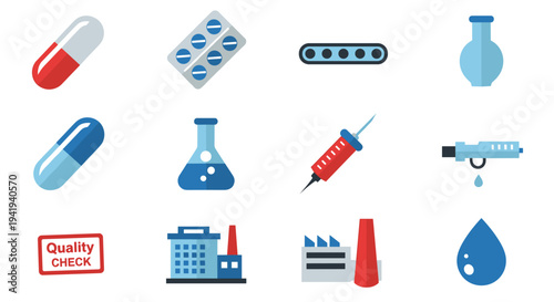 Medical and laboratory equipment icons: colorful flat design elements