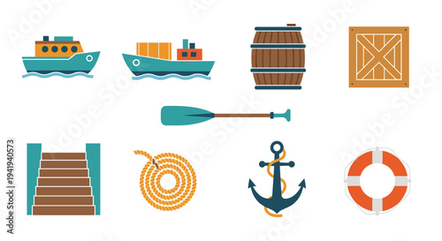 Nautical elements set: ships, anchor, and more for ocean-themed designs